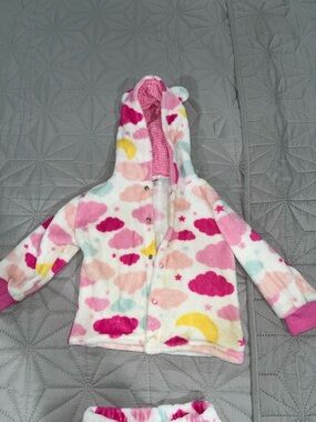 Kids Soft Fleece Hoodie Set in Pink Cloud Print